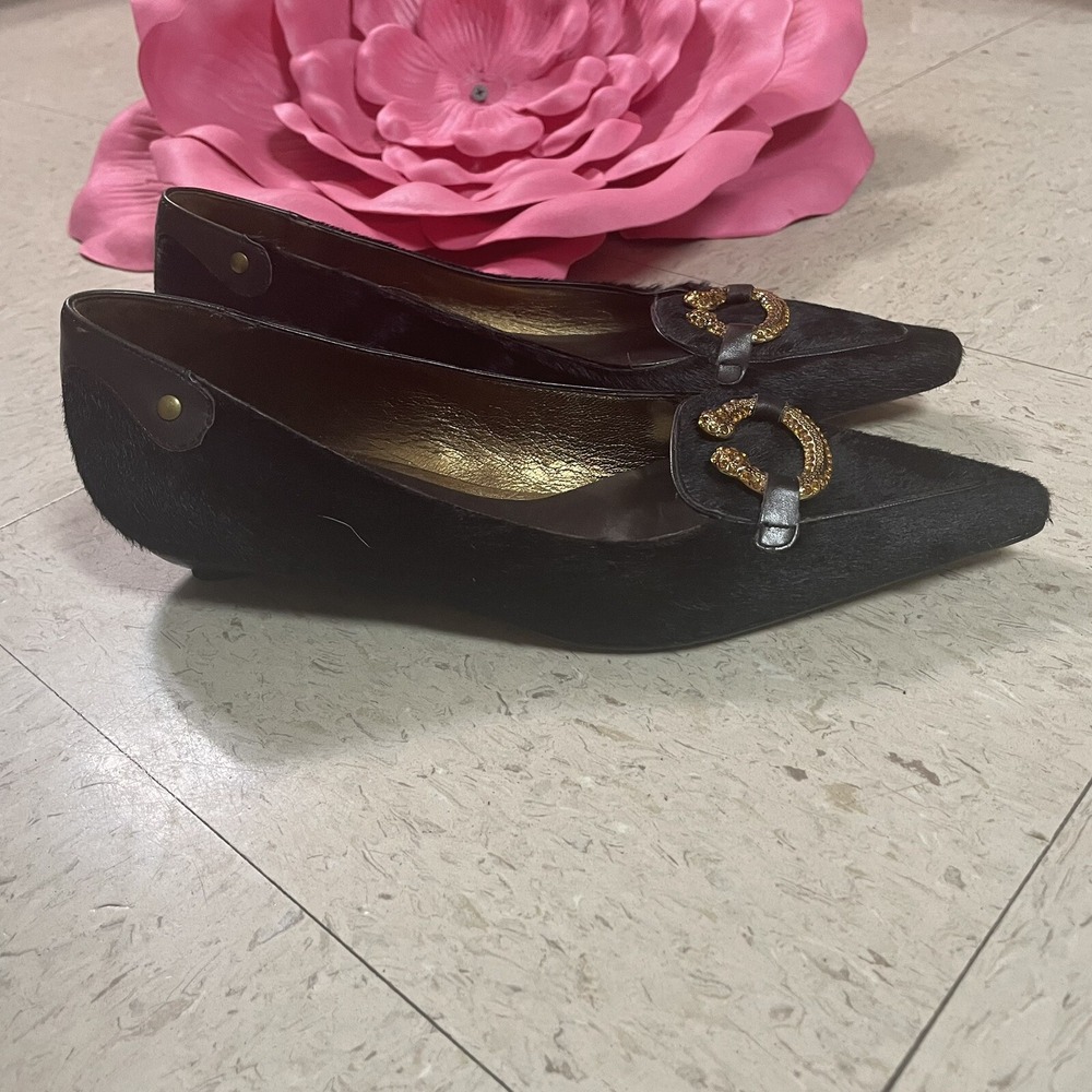 J VINCENT Brown Calf Hair Leather Embellished‎ Flats Womens Size 6